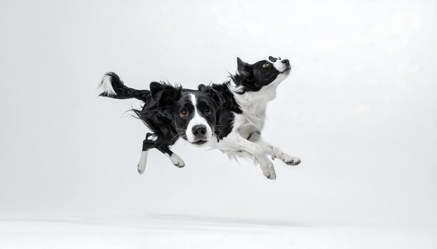Border Collie Dog Jumping Playfully Outdoors.