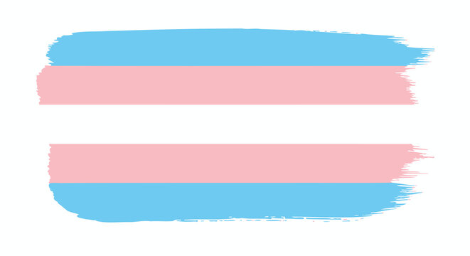 Artistic Transgender Pride Flag Vector Illustration featuring a Textured Watercolor Brush Stroke Shape, Vibrant Blue Pink and White Stripes Symbolizing LGBTQ+ Identity and Equality Rights.