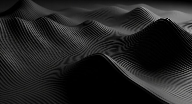 Abstract flowing dark waves with ribbed texture and smooth curves, generative ai background