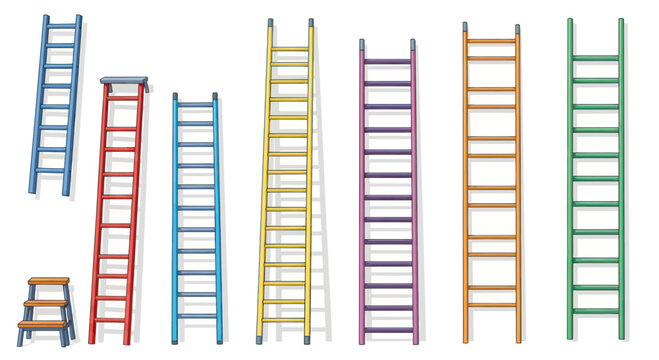 Colorful ladders of different sizes and colors arranged in a row