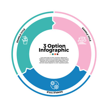 Circle infographic with 3 step section options for business presentations and reports. Circle 3 infographic. Vector illustration editable.