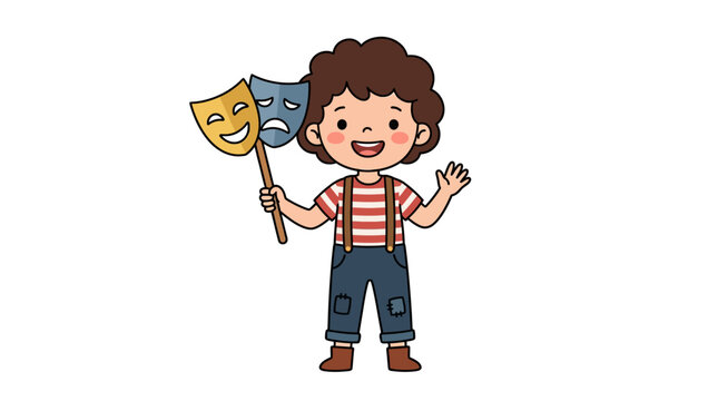 Boy holding comedy tragedy masks.