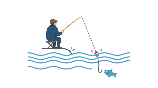 Man sitting on water fishing rod.