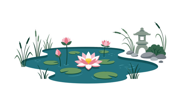 Pink lotus flower in water pond.