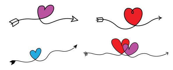 Love arrows hitting colorful heart icons Vector © kalam