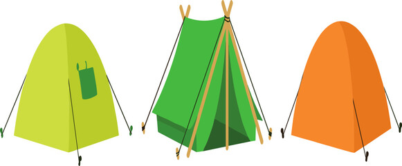 Camping Tent Collection with Different Outdoor Shelter Types Including Dome and Teepee Tents for Travel Adventure and Nature Exploration Illustration © MdMojnu
