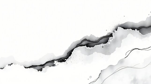 Abstract Minimal Black Ink Brush Stroke Composition on White Background Clean Art