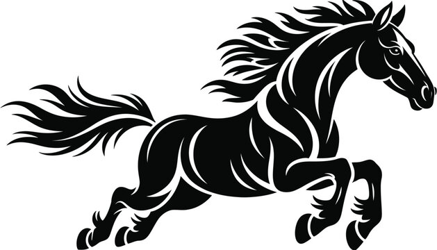 Horse power abstract flame bust illustration dynamic horse head formed with flowing flame shapes symbolizing speed strength and energy modern vector design ideal for automotive branding sports logo.