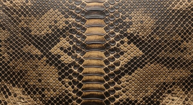 Close-up texture of natural python snake skin with detailed scales and pattern, a natural brown and black design