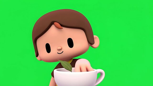 Boy Pouring Tea into Cup Cartoon