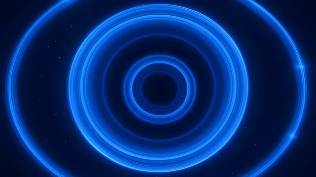 Neon Blue Circle Abstract Tunnel Glow Dark Background Concentric Ring Light Futuristic Digital Backdrop with Radiant Motion and Depth, Abstract Blue Circle Tunnel Glowing Neon Ring Pattern Dark