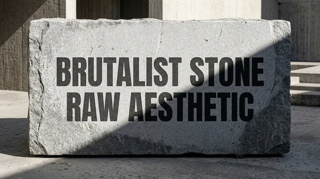 Brutalist stone block with raw aesthetic text for architectural design