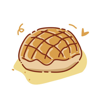 Melon pan doodle, melon bread simple drawing