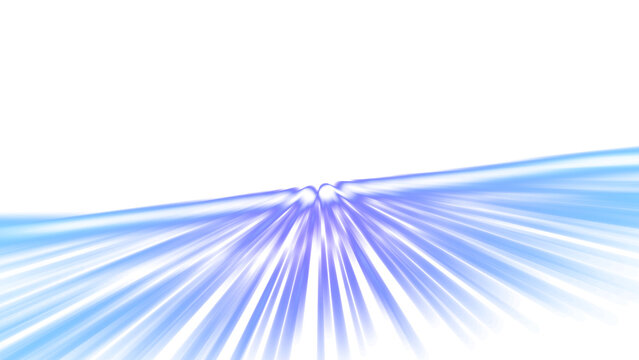 Blue perspective light rays radiating from horizon on black abstract speed background