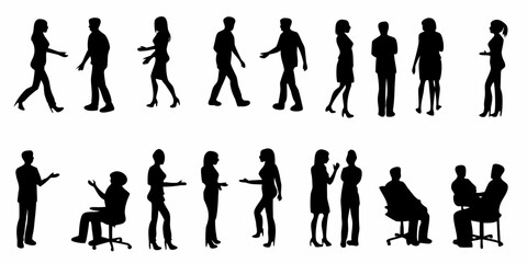 Fototapeta premium collection of black silhouettes depicting diverse people in various poses on a white background