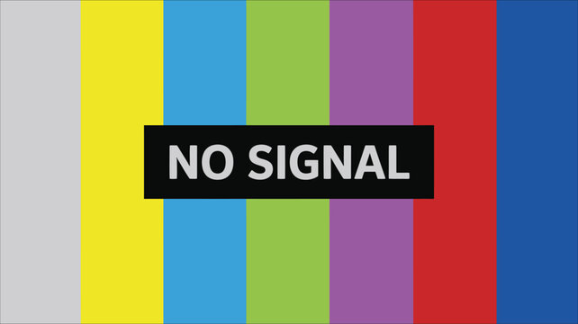 No signal TV screen color bars error message retro broadcast test pattern vector illustration