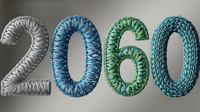 A colorful graphic illustration depicting the year 2060 with each digit wrapped in different colored threads