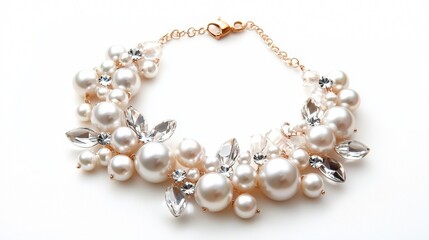 Obraz premium Elegant Pearl and Crystal Statement Necklace with Floral Design and Golden Accents for Fashion Accessories