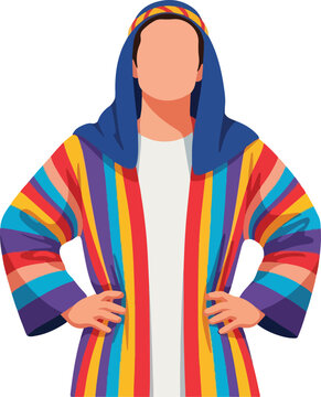 Joseph in vibrant coat, ideal for religious or historical designs, educational resources, bible study materials, and religious publications.