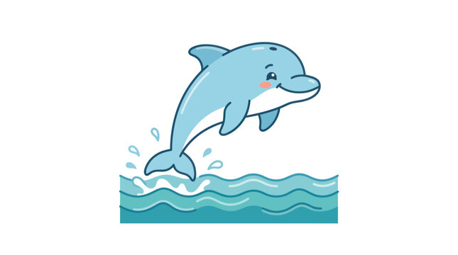 Cartoon dolphin jumping out water.