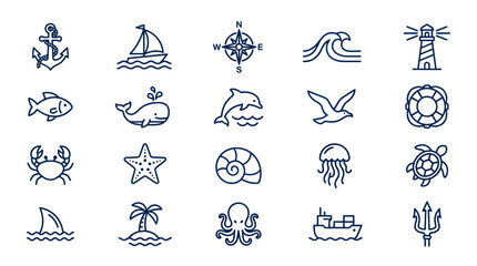 Nautical icons and sea creatures. © tri