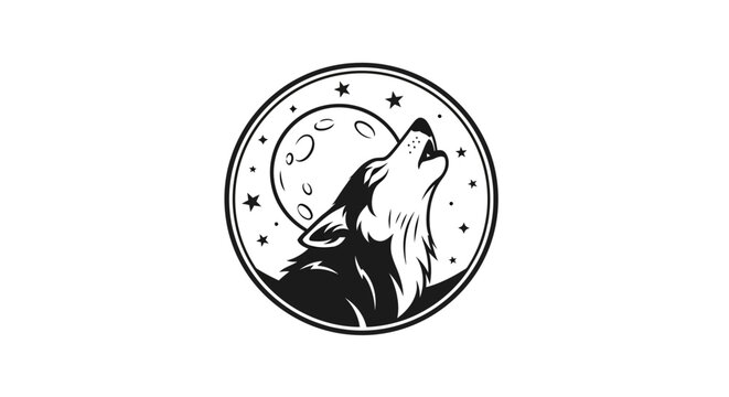 Wolf Howling at Moon Animal.
