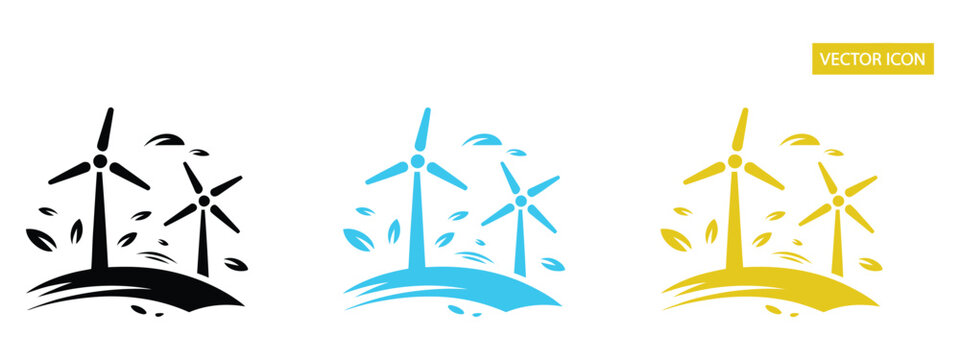 Modern wind turbines generate clean energy in nature wind power plant icon alternative energy source sign windmill vector illustration wind turbine silhouette fan turbine isolated clean energy concept