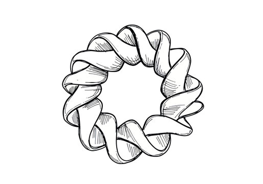 Hand-drawn circular ribbon illustration with sketch effect on white background