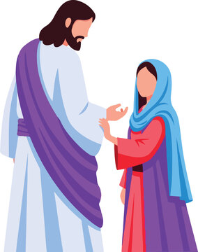Jesus and mary magdalene with text noli me tangere. Religious graphics suitable for easter and christianthemed designs.
