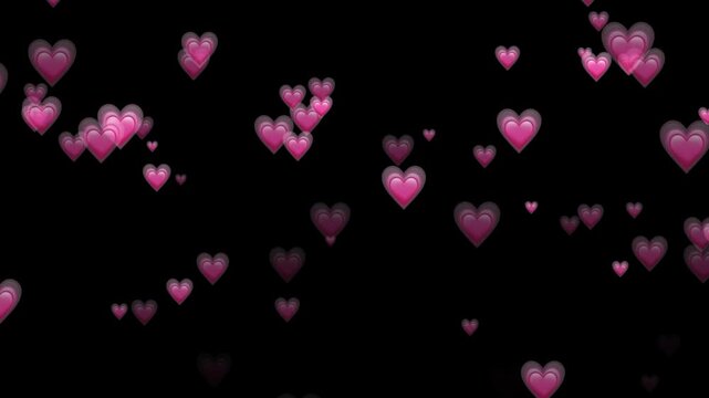 Pink Hearts fountain in a flat style, social media live, love. 2D animation on black background, stock footage