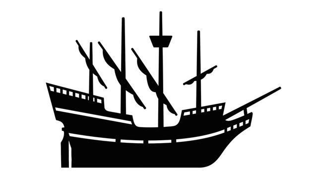 Silhouette of a Historic Sailing Ship with Multiple Masts.