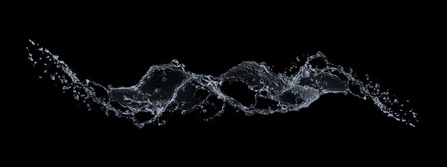 黒背景に広がるダイナミックな水しぶき｜透明感のあるウォータースプラッシュ素材 © k_yu