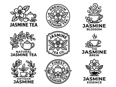 Set of jasmine tea logos and emblems