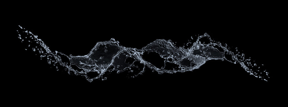 黒背景に広がるダイナミックな水しぶき｜透明感のあるウォータースプラッシュ素材