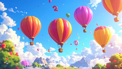 Obraz premium Vibrant hot air balloons floating serenely.