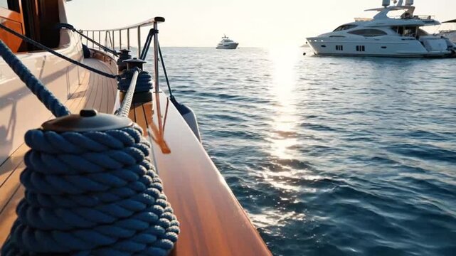 Boat with coiled rope on wooden deck emphasizing environmental sustainability and eco-tourism