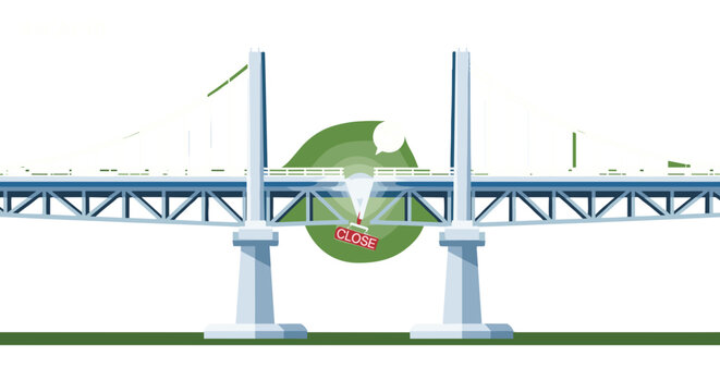 Broken Bridge Concept: Business Crisis, Solution Isolated on Transparent Background. Financial Roadblock, Economic Downturn, Market Disruption, Strategic Failure.
