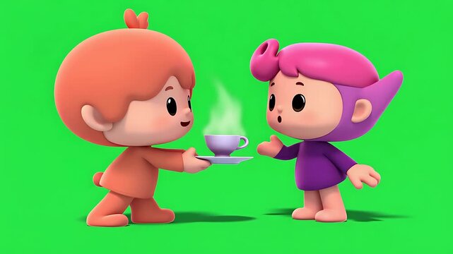 Girl Holding Empty Tea Cup Cartoon