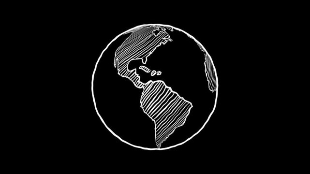 Animated Earth continuous line drawing. World map one line art animation. Earth globe hand drawn symbol video.