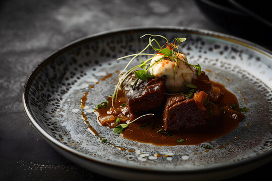 Modern fine dining interpretation of traditional Indonesian beef rendang