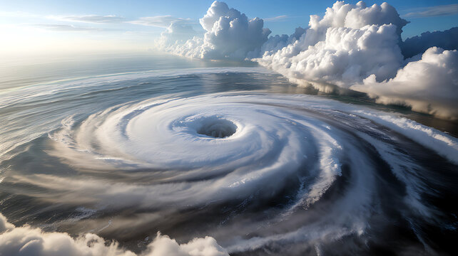 Eye of the Storm: Capturing the immense power and mesmerizing beauty of a hurricane from above, revealing its swirling vortex of clouds and the intense energy it holds.