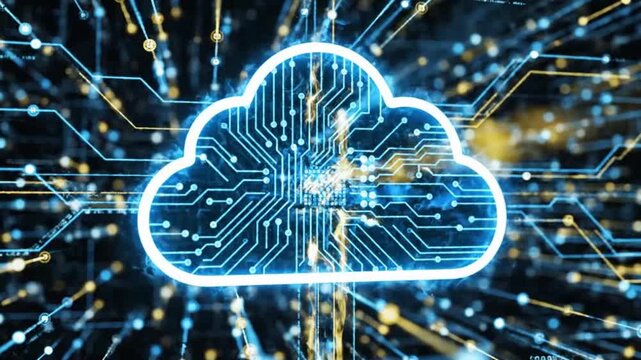 Cloud computing symbol with circuit board symbolizing digital transformation and future innovation