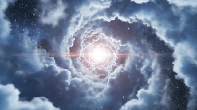 Spiral galaxy with stars and clouds representing futuristic concepts and abstract thought