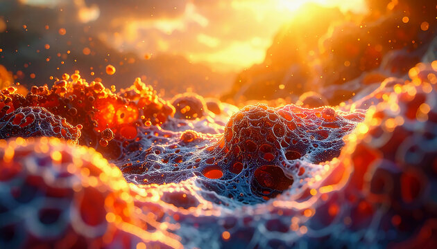 Cinematic photography of microscopic cell structure abstract biological, cheerful mood