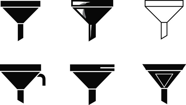Filter funnel icons vector set with different styles for data sorting search and analytics UI design