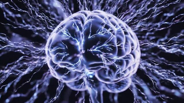 Human brain with neural activity emphasizing modern aesthetics and minimalist design