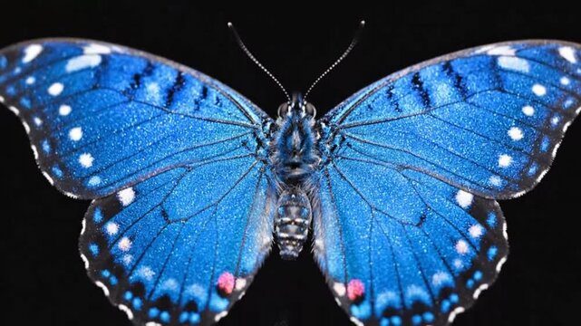Blue butterfly with white spots representing futuristic concepts and abstract thought