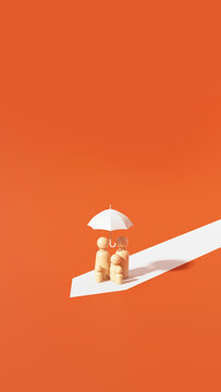Family protected under an umbrella on a minimal path, representing insurance planning, safety, care, support, and secure protection, 3d rendering.