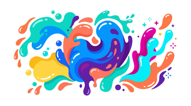 Vibrant colorful paint splashes swirling in abstract illustration