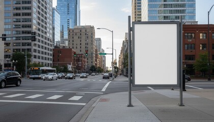 Obraz premium Blank mockup of vertical street poster billboard on city background